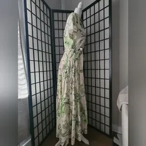 Zara | Dresses | Zara 0 Cotton Green Leaf Maxi Dress | Poshmark
